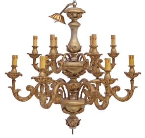ITALIAN BAROQUE STYLE GILTWOOD 12-LT CHANDELIER
