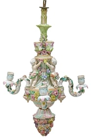 MEISSEN STYLE PORCELAIN FIGURAL 3-LIGHT CANDLE CHANDELIER