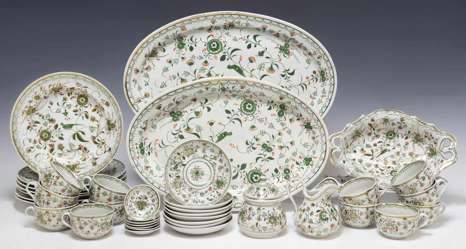 (40) GERMAN RAUENSTEIN PARCEL-GILT BIRDS & FOLIATES PORCELAIN DINNER SERVICE (1 of 5)