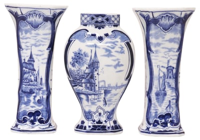 (3) DELFT BLUE & WHITE TIN-GLAZED EARTHENWARE GARNITURE SET