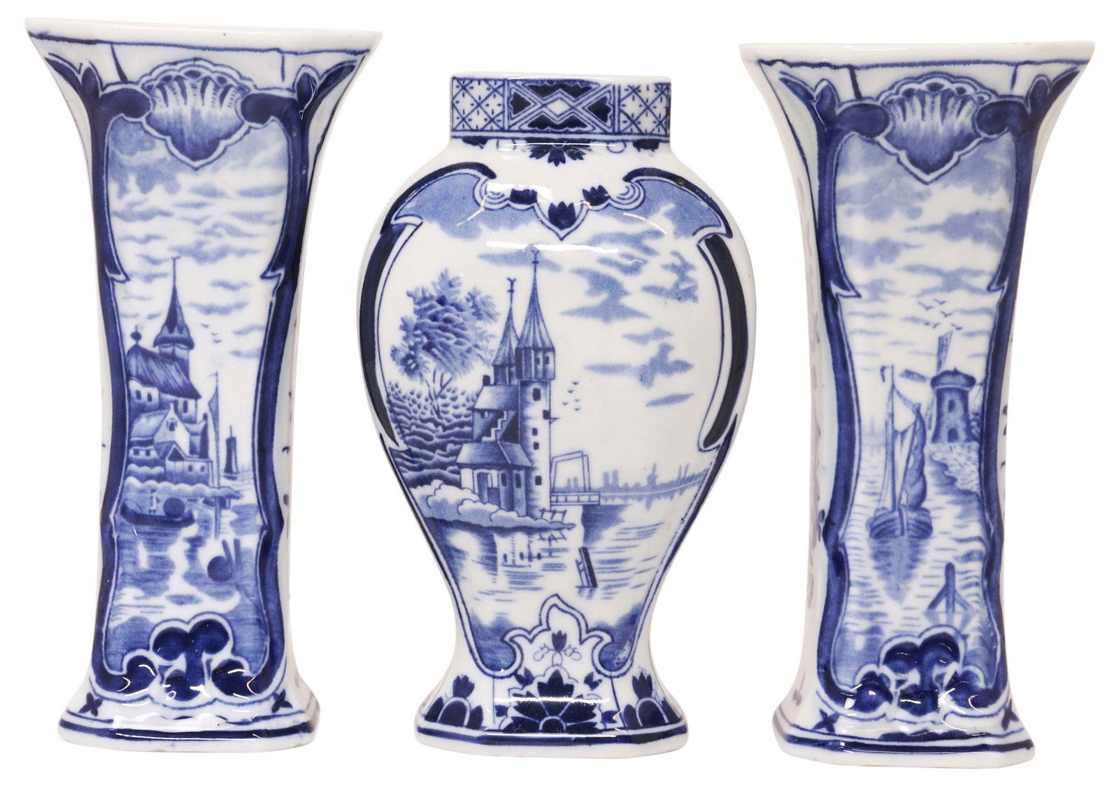 (3) DELFT BLUE & WHITE TIN-GLAZED EARTHENWARE GARNITURE SET (1 of 4)