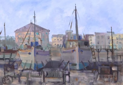 SIGNED FERRERO PAINTING, IMPRESSIONIST VENETIAN HARBOR SCENE