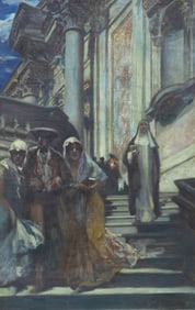 CHARLES COTTET (1863-1925) POST-IMPRESSIONIST PAINTING, MOURNING FIGURES