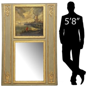 LOUIS XVI STYLE PARCEL GILT TRUMEAU MIRROR WITH DUTCH SCHOOL PAINTING