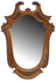 FRENCH LOUIS XV STYLE CARVED WALNUT SHIELD-FORM MIRROR