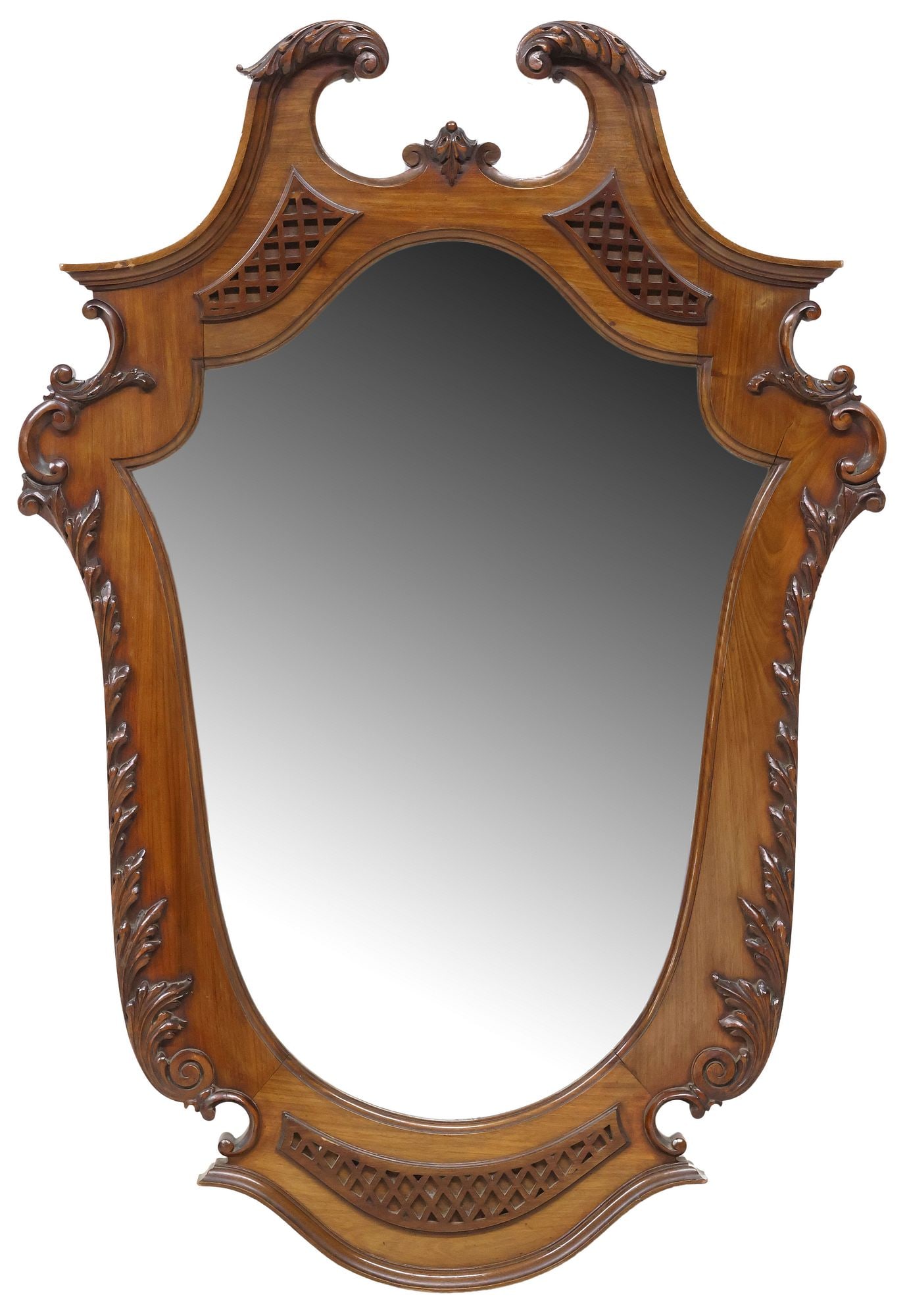 FRENCH LOUIS XV STYLE CARVED WALNUT SHIELD-FORM MIRROR (1 of 3)