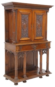 FRENCH RENAISSANCE REVIVAL CARVED WALNUT CREDENCE CUPBOARD