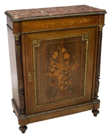 FRENCH NAPOLEON III PERIOD MARBLE-TOP MARQUETRY CABINET