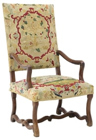 FRENCH LOUIS XIV STYLE TAPESTRY-UPHOLSTERED HIGHBACK ARMCHAIR