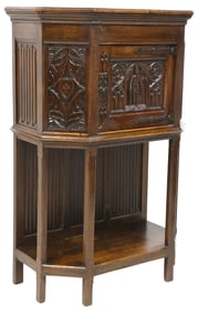 FRENCH GOTHIC REVIVAL CARVED OAK CREDENCE CUPBOARD / CABINET