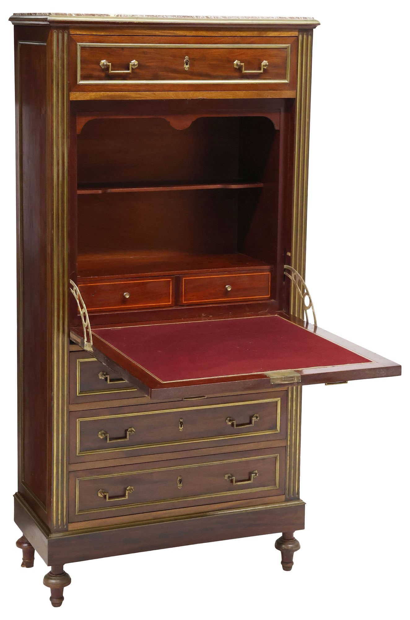 LOUIS XVI STYLE MARBLE-TOP MAHOGANY FALL-FRONT SECRETARY (1 of 7)