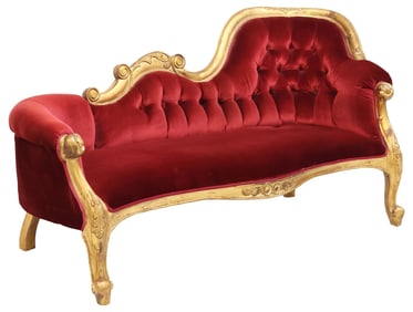 BAROQUE STYLE UPHOLSTERED GILTWOOD CHAISE LOUNGE