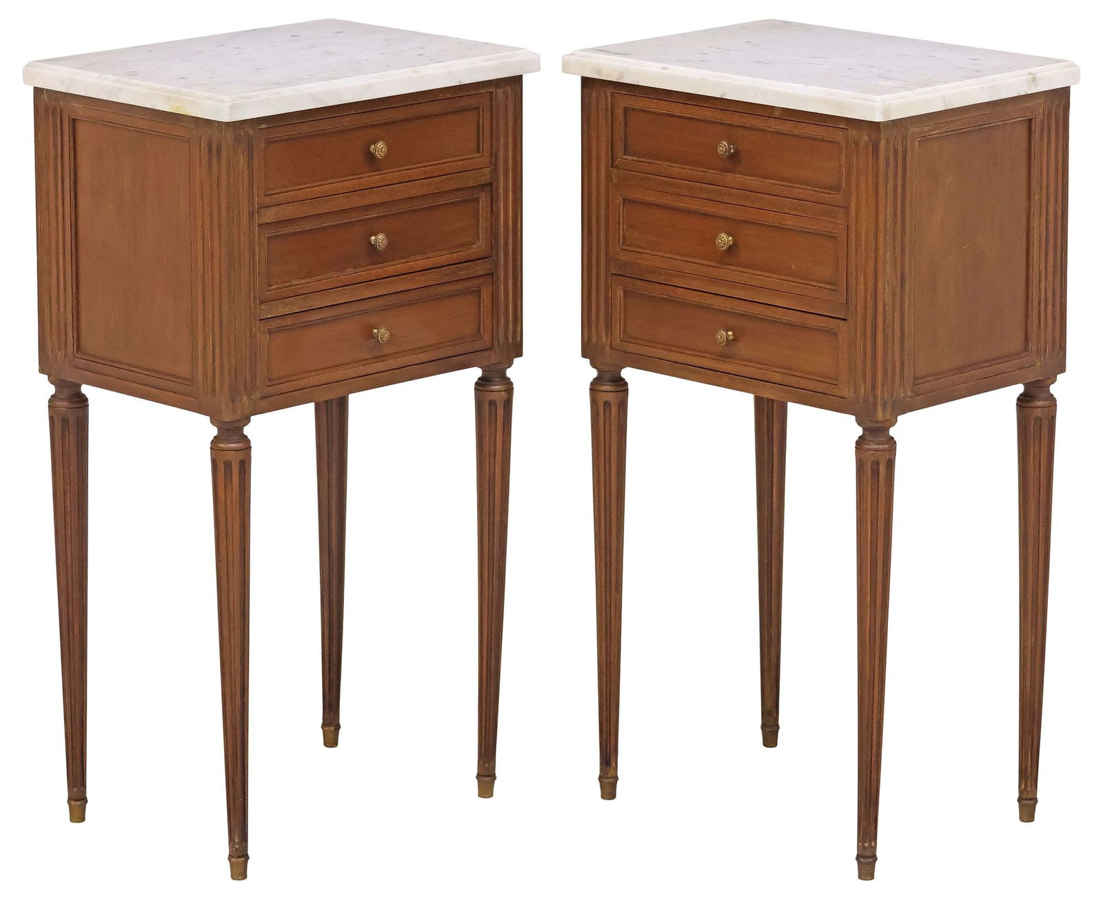 (2) FRENCH LOUIS XVI STYLE MARBLE-TOP MAHOGANY NIGHTSTANDS (1 of 5)