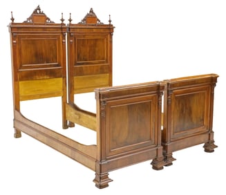 (2) ITALIAN CARVED WALNUT & MAHOGANY BEDS