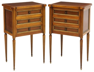 (2) FRENCH LOUIS XVI STYLE MAHOGANY 3-DRAWER NIGHTSTANDS