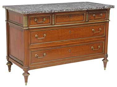 FRENCH LOUIS XVI STYLE MARBLE-TOP MAHOGANY COMMODE
