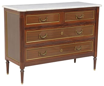 FRENCH LOUIS XVI STYLE MARBLE-TOP MAHOGANY COMMODE
