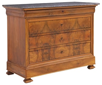 FRENCH LOUIS PHILIPPE PERIOD MARBLE-TOP WALNUT COMMODE