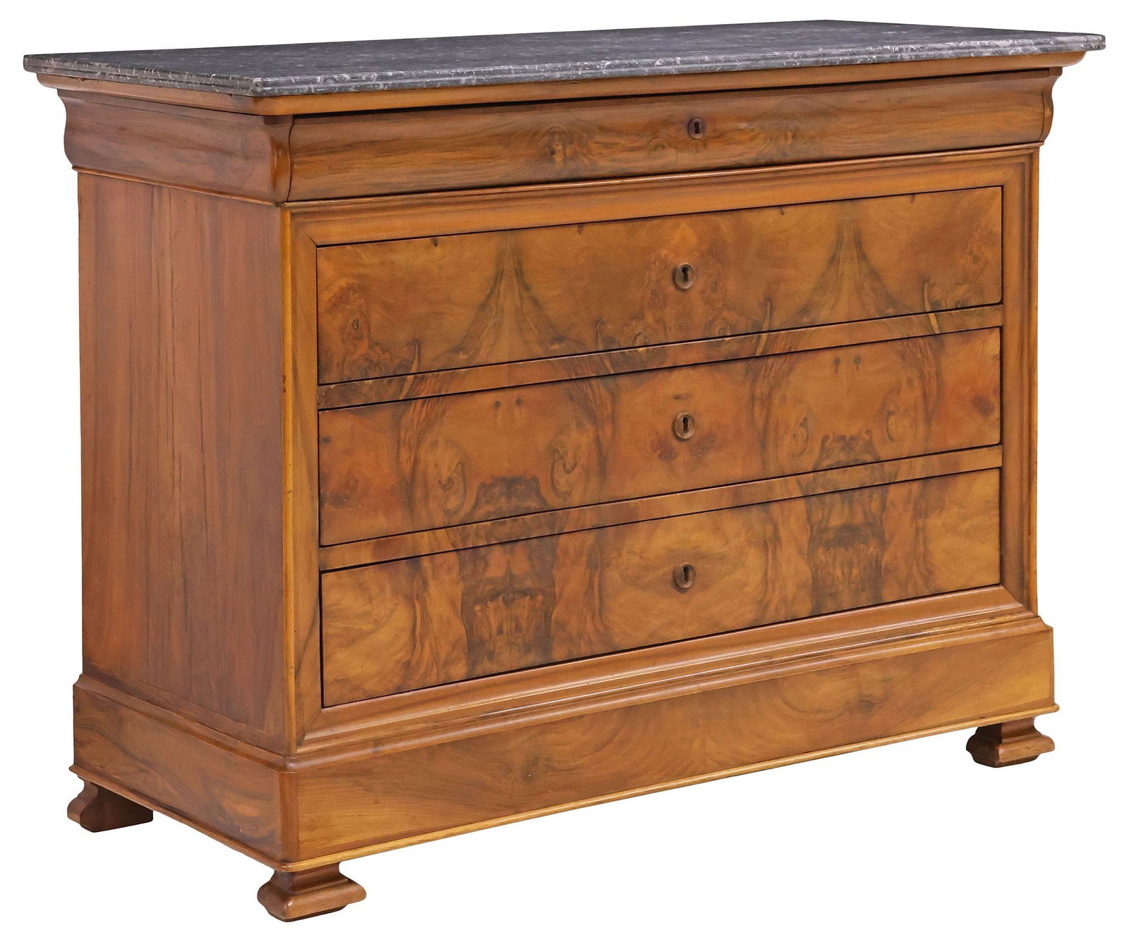 FRENCH LOUIS PHILIPPE PERIOD MARBLE-TOP WALNUT COMMODE (1 of 5)