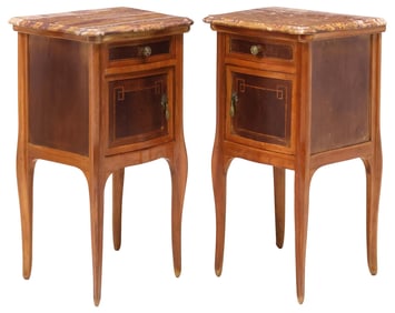 (2) ITALIAN LOUIS XV STYLE ONYX-TOP INLAID WALNUT NIGHTSTANDS