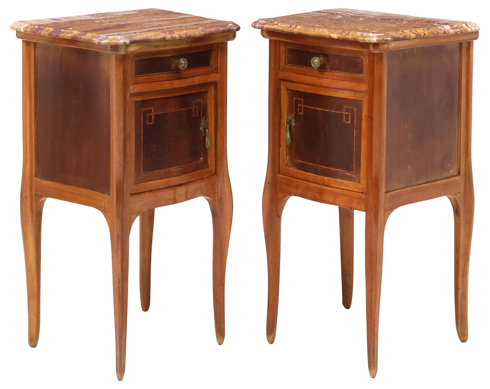 (2) ITALIAN LOUIS XV STYLE ONYX-TOP INLAID WALNUT NIGHTSTANDS (1 of 6)