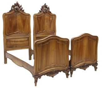 (2) ITALIAN LOUIS XV STYLE CARVED WALNUT BEDS