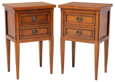 (2) ITALIAN NEOCLASSICAL STYLE 2-DRAWER WALNUT NIGHTSTANDS