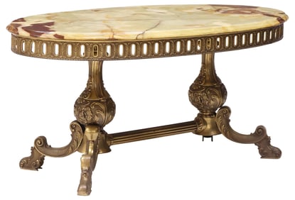 ITALIAN ONYX-TOP GILT METAL OVAL COFFEE TABLE