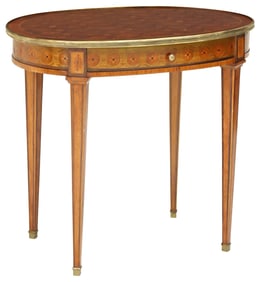 FRENCH LOUIS XVI STYLE MARQUETRY INLAID OVAL SIDE TABLE
