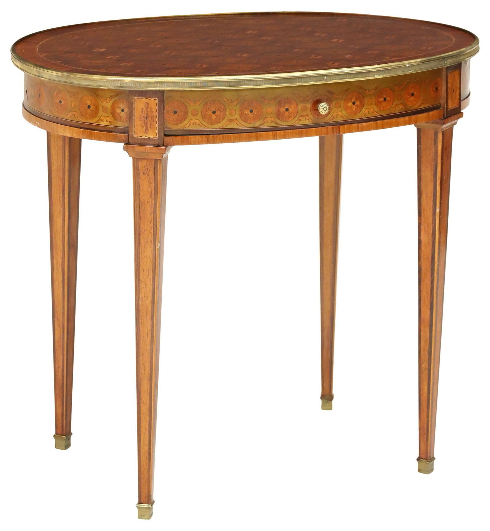 FRENCH LOUIS XVI STYLE MARQUETRY INLAID OVAL SIDE TABLE (1 of 5)