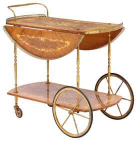 ITALIAN FLORAL MARQUETRY DROP LEAF SERVICE / BAR CART