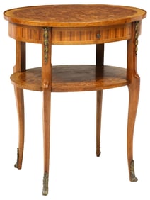 FRENCH TRANSITIONAL STYLE PARQUETRY TWO-TIER SIDE TABLE