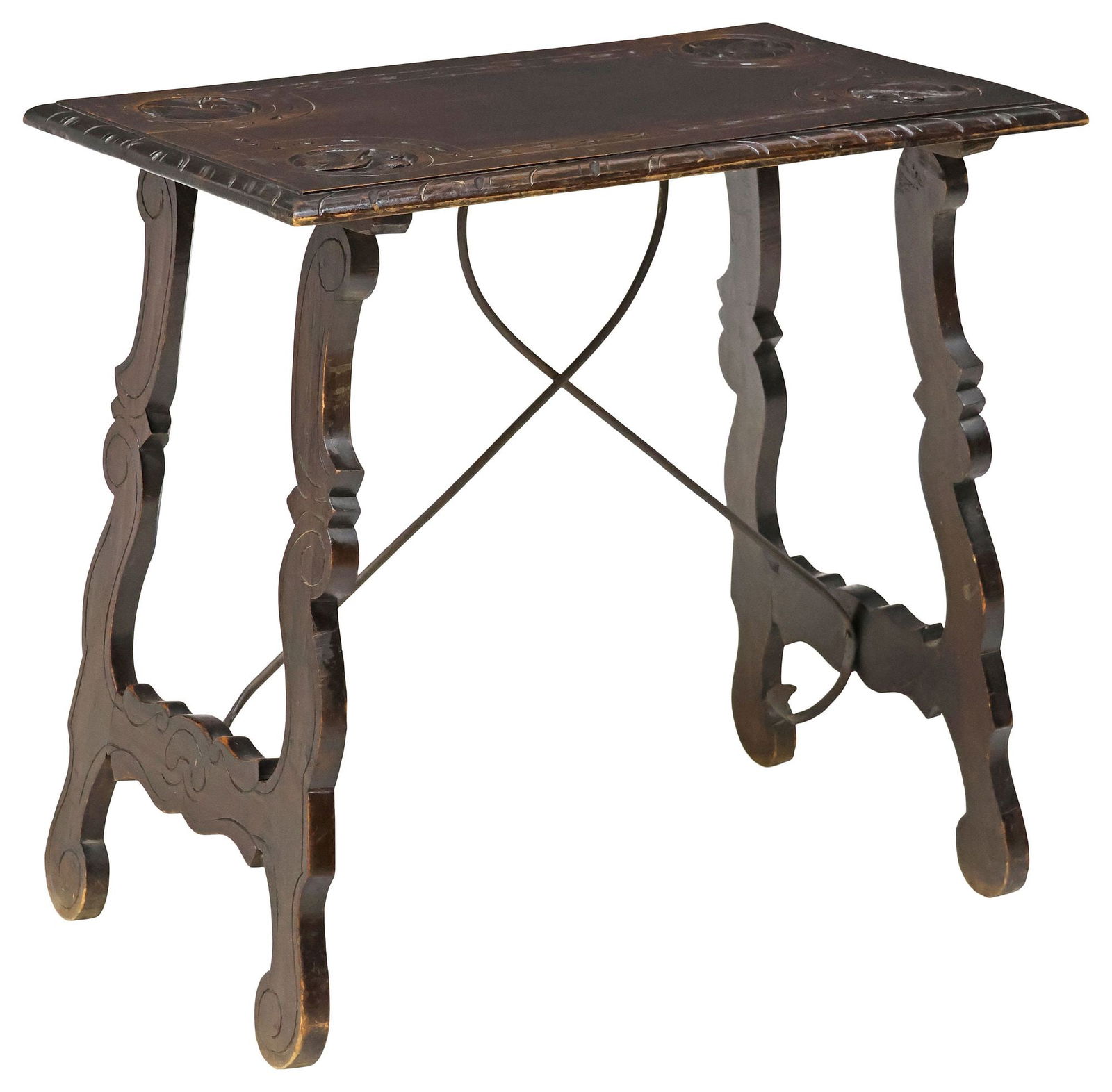 SPANISH BAROQUE STYLE CARVED WALNUT TRESTLE TABLE (1 of 4)
