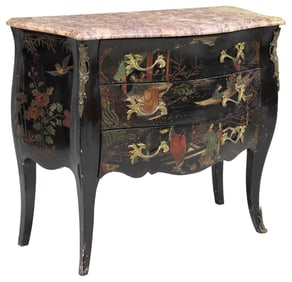 LOUIS XV STYLE CHINOISERIE MARBLE-TOP LACQUERED COMMODE