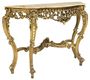 ITALIAN LOUIS XV STYLE MARBLE-TOP GILTWOOD CONSOLE TABLE