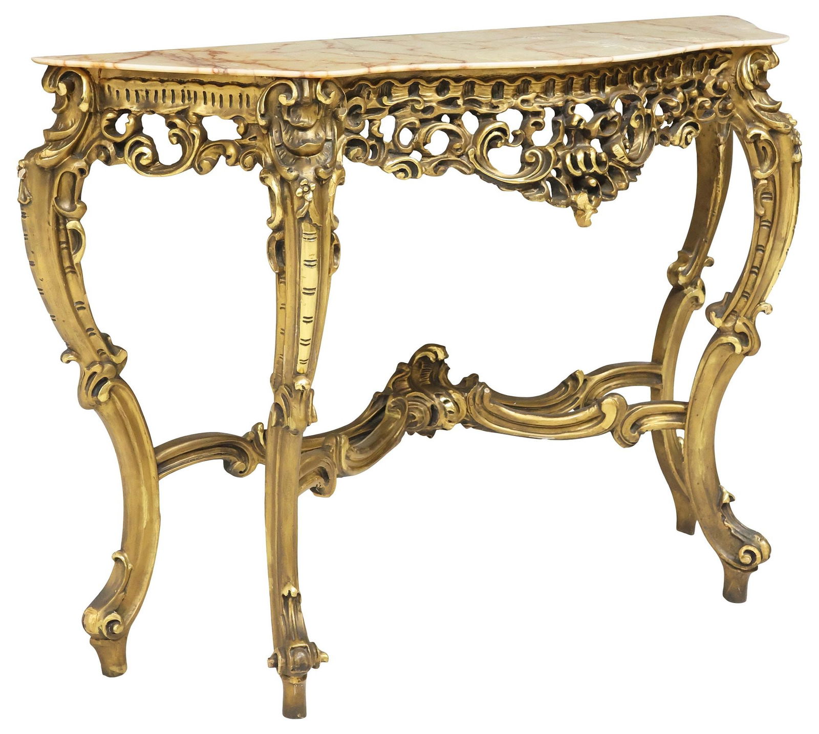 ITALIAN LOUIS XV STYLE MARBLE-TOP GILTWOOD CONSOLE TABLE (1 of 4)