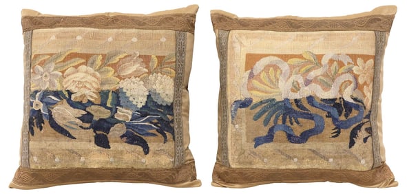 (3) FINE SILK THROW PILLOWS WITH ANTIQUE TAPESTRY FRAGMENTS