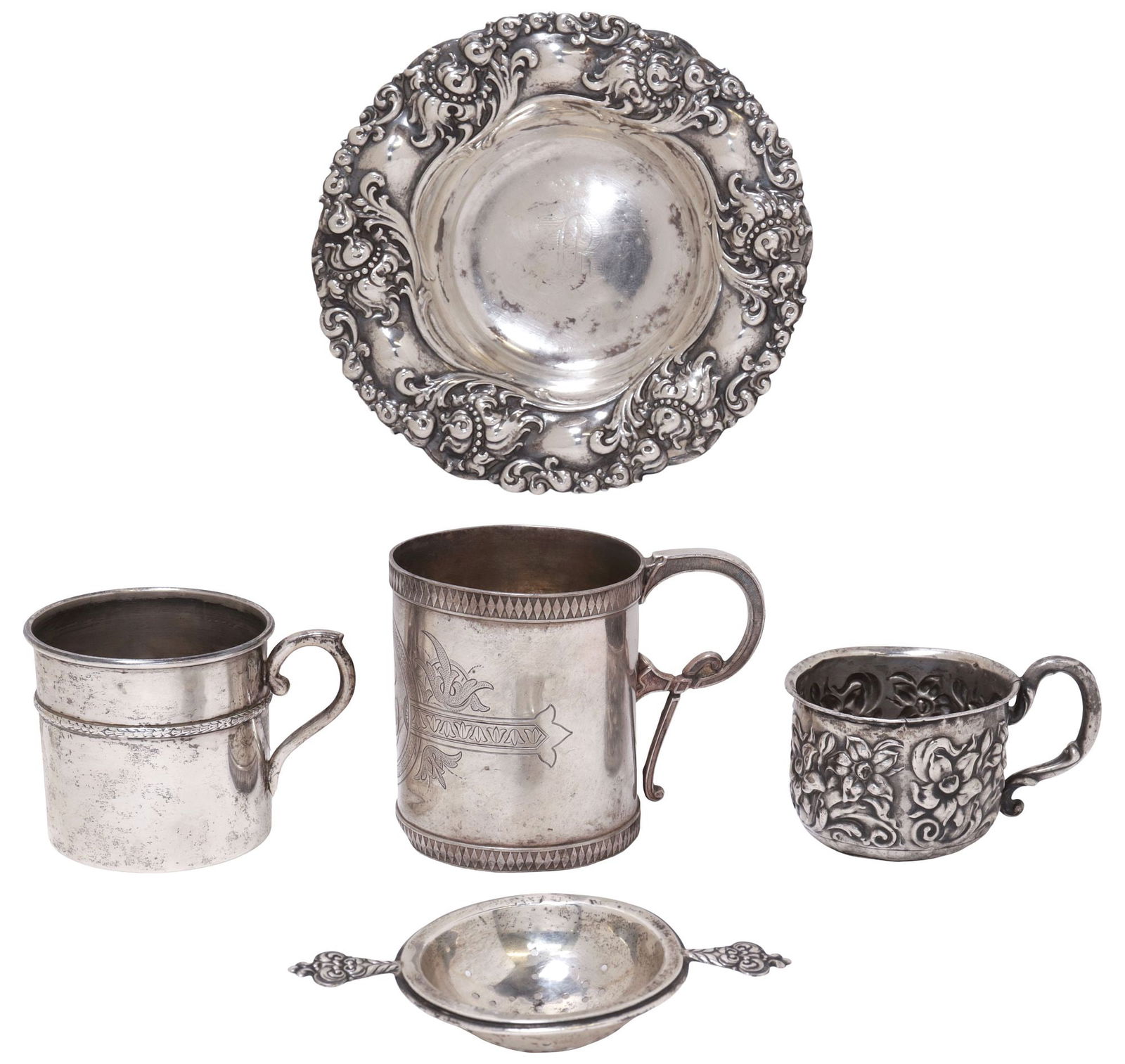 (5) COLLECTION OF STERLING SILVER CUPS, BON BON BOWL & STRAINER (1 of 9)