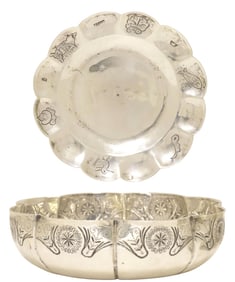 (2) SILVER LOBED BOWL & SPANISH COLONIAL STYLE ASHTRAY