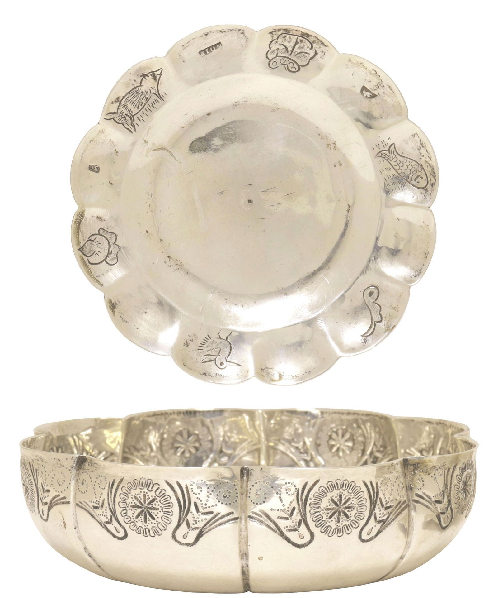 (2) SILVER LOBED BOWL & SPANISH COLONIAL STYLE ASHTRAY (1 of 5)