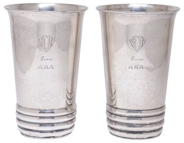 (2) STERLING SILVER MONOGRAMMED HIGHBALL TUMBLERS / CUPS