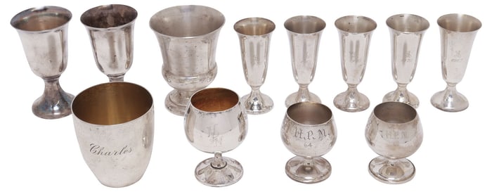 (12) AMERICAN STERLING SILVER & SILVERPLATE LIQUEUR GLASSES & CORDIALS