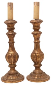 (2) ITALIAN GILTWOOD CANDLESTICK 1-LIGHT TABLE LAMPS