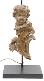 ITALIAN CARVED WOOD ARCHITECTURAL CHERUB NOW AS 1-LT TABLE LAMP