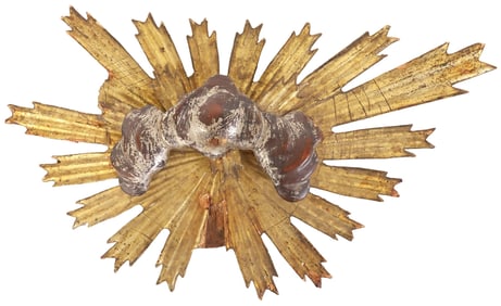 ITALIAN CARVED GILTWOOD RELIGIOUS SUNBURST WALL-HANGING PLAQUE