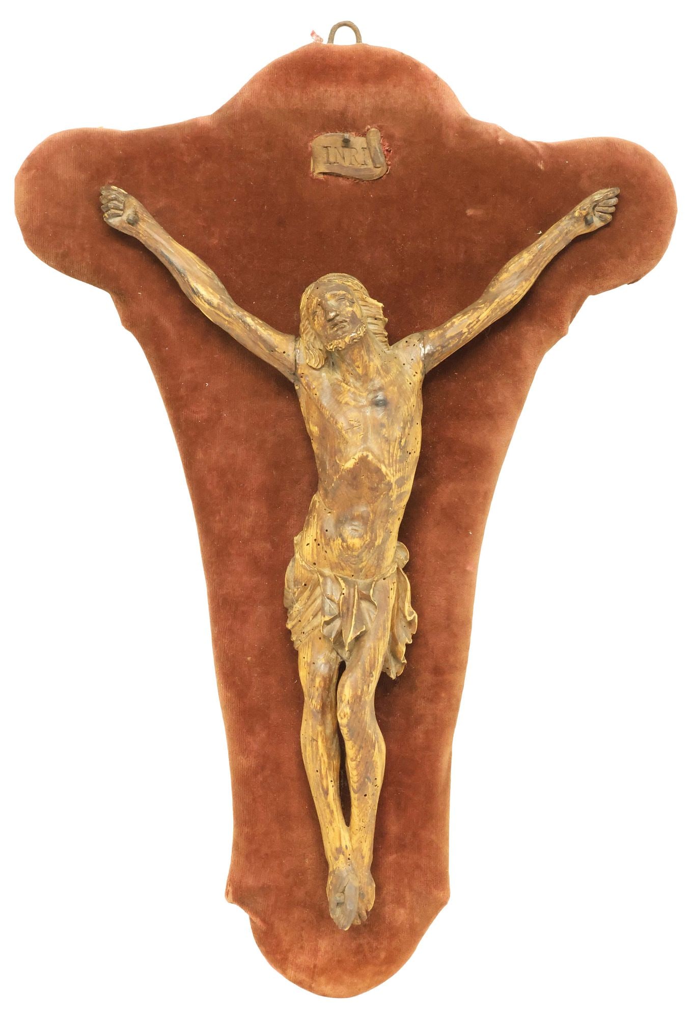 ITALIAN CARVED WOOD FIGURAL SCULPTURE, CORPUS CHRISTI ON CRUCIFIX MOUNT (1 of 5)