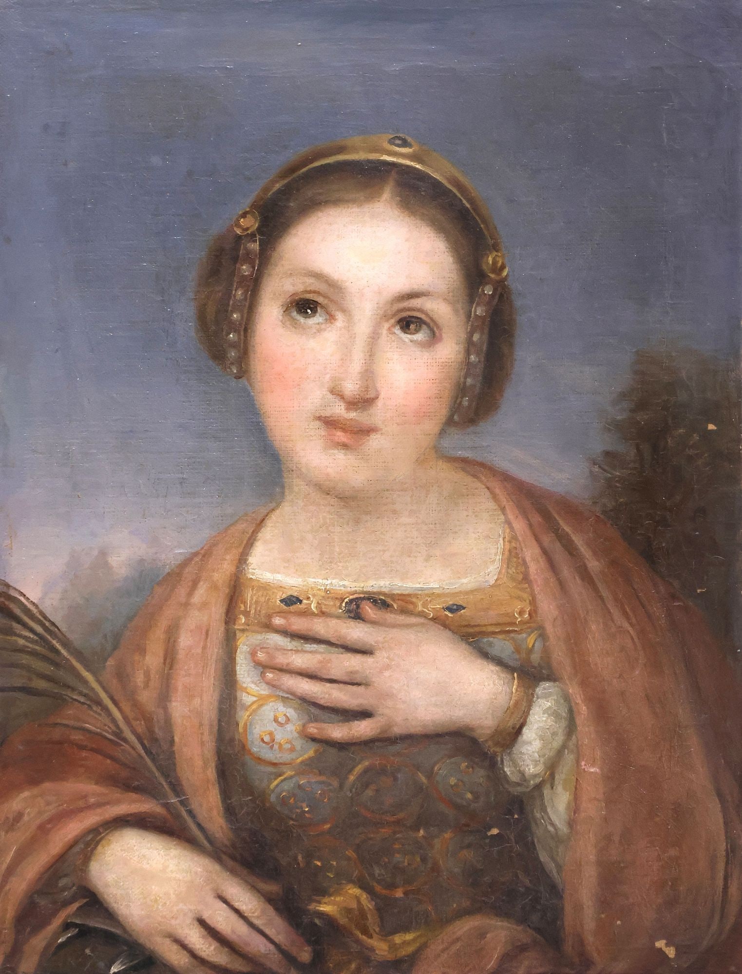 CONTINENTAL SCHOOL PAINTING, FEMALE PORTRAIT IN RENAISSANCE DRESS (1 of 3)