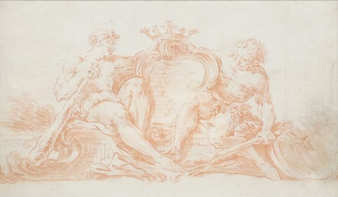 ITALIAN SCHOOL CRAYON DRAWING, CLASSICAL ALLEGORICAL FIGURES