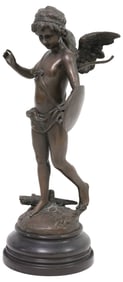 AFTER A. MOREAU (D.1910) PATINATED BRONZE SCULPTURE, ADOLESCENT CUPID