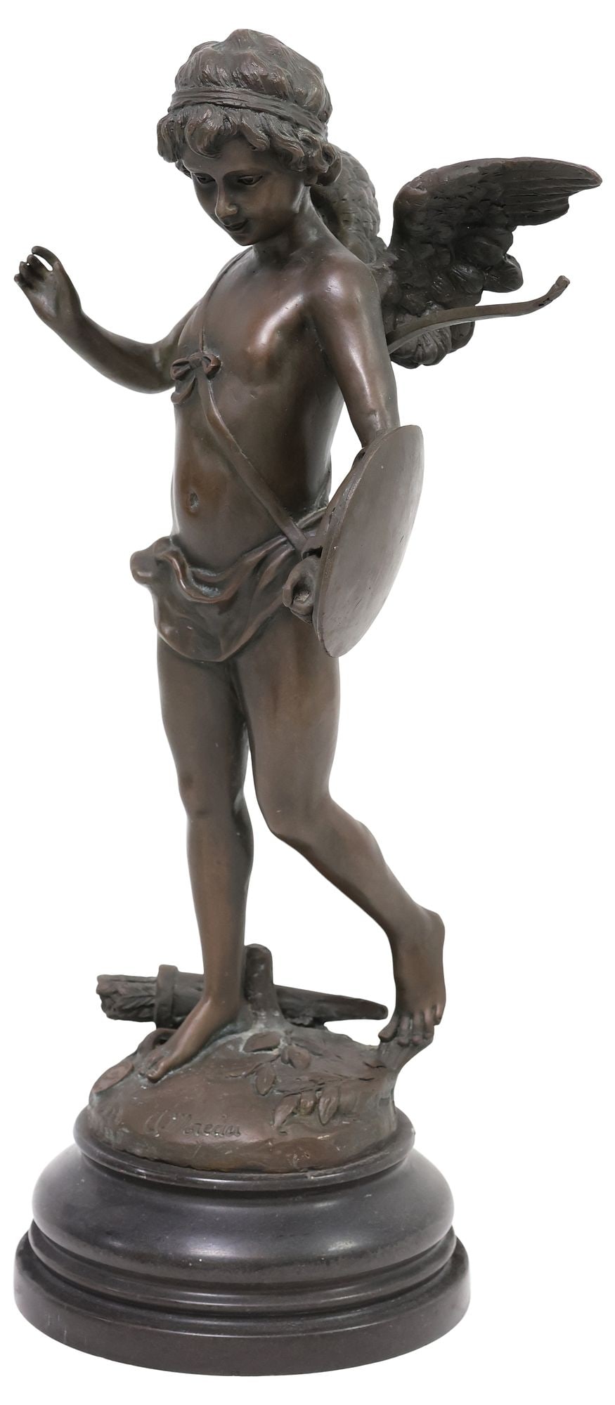 AFTER A. MOREAU (D.1910) PATINATED BRONZE SCULPTURE, ADOLESCENT CUPID (1 of 6)